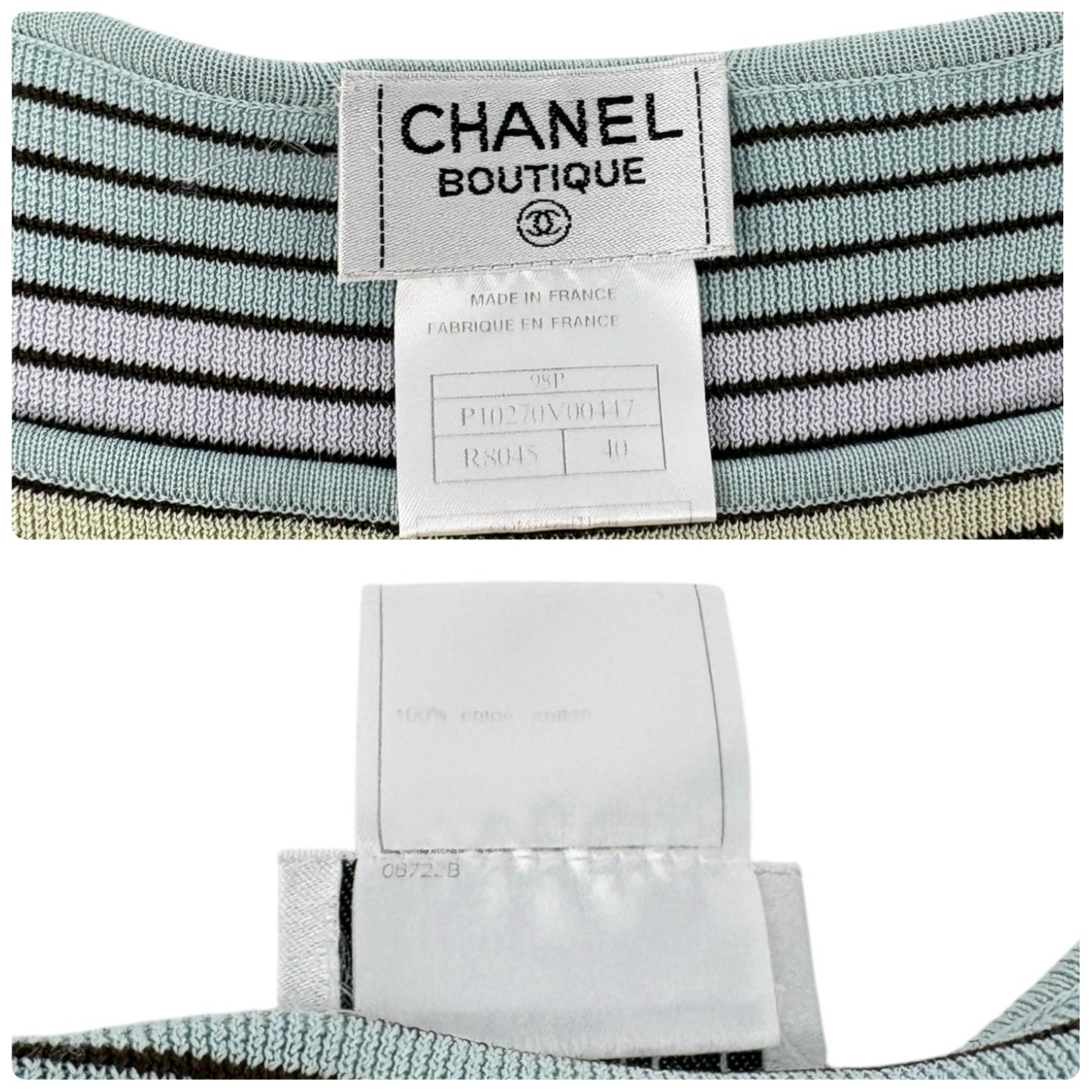 CHANEL Vintage 98P CC Logo Stripe Knit Shirt Top #40 Multicolor Cotton 902213
