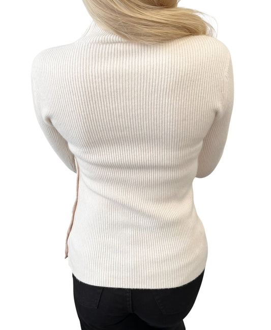 CHANEL Vintage CC Logo Button Rib Knit Cashmere Sweater Top #S Cream 106909