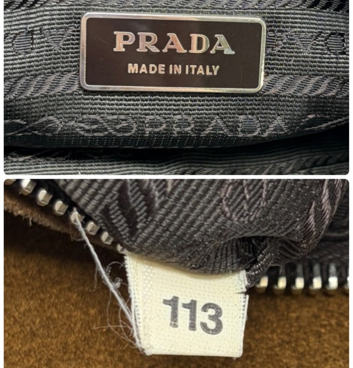 PRADA Triangle Logo Shoulder Hobo Suede Bag Brown Silver Leather Zip 902299