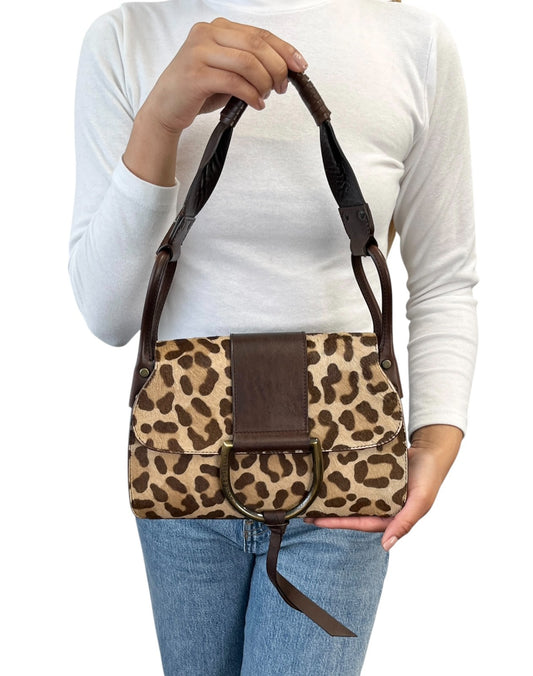 Dolce & Gabbana Vintage Leopard Pony Hair Shoulder Bag Brown Beige 902542