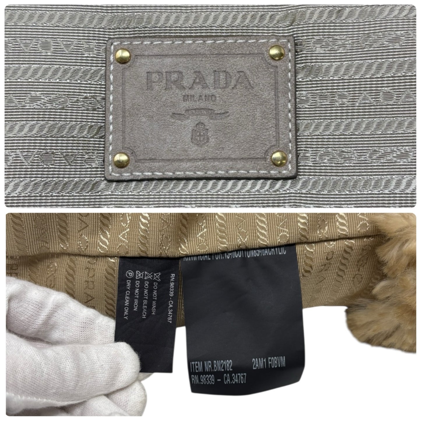 PRADA Vintage Canapa Big Logo Denim Tote Bag Blue Cream Suede Stitch