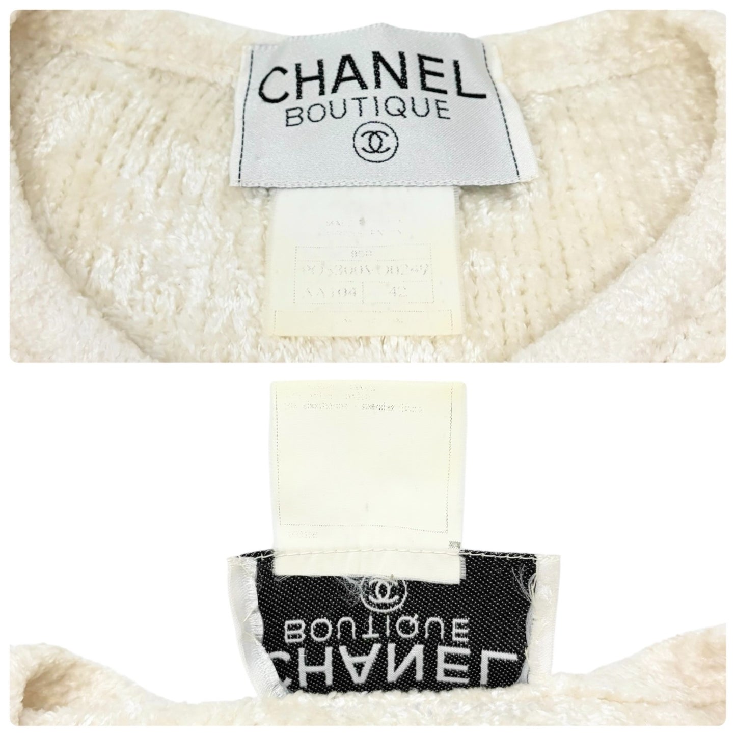 CHANEL Vintage 95A CC Logo Button Velour Cardigan Jacket #42 Cream 902020