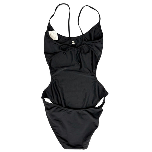 CHANEL Vintage 97C CC Mark Logo Swimsuit Swimwear One-piece Black White Nylon