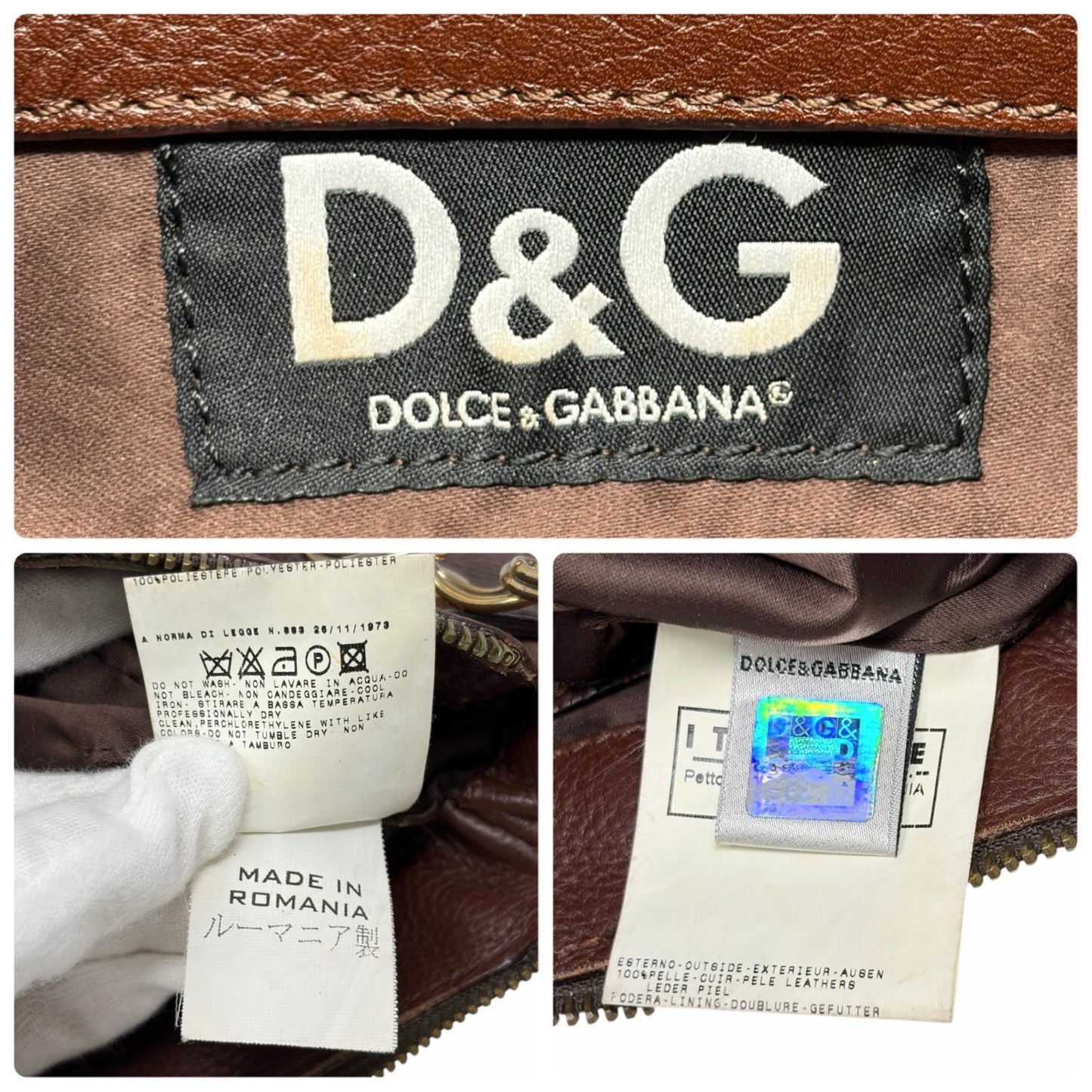 DOLCE&GABBANA Vintage D&G Chain Shoulder Bag Suede Leather Brown Gold 902412