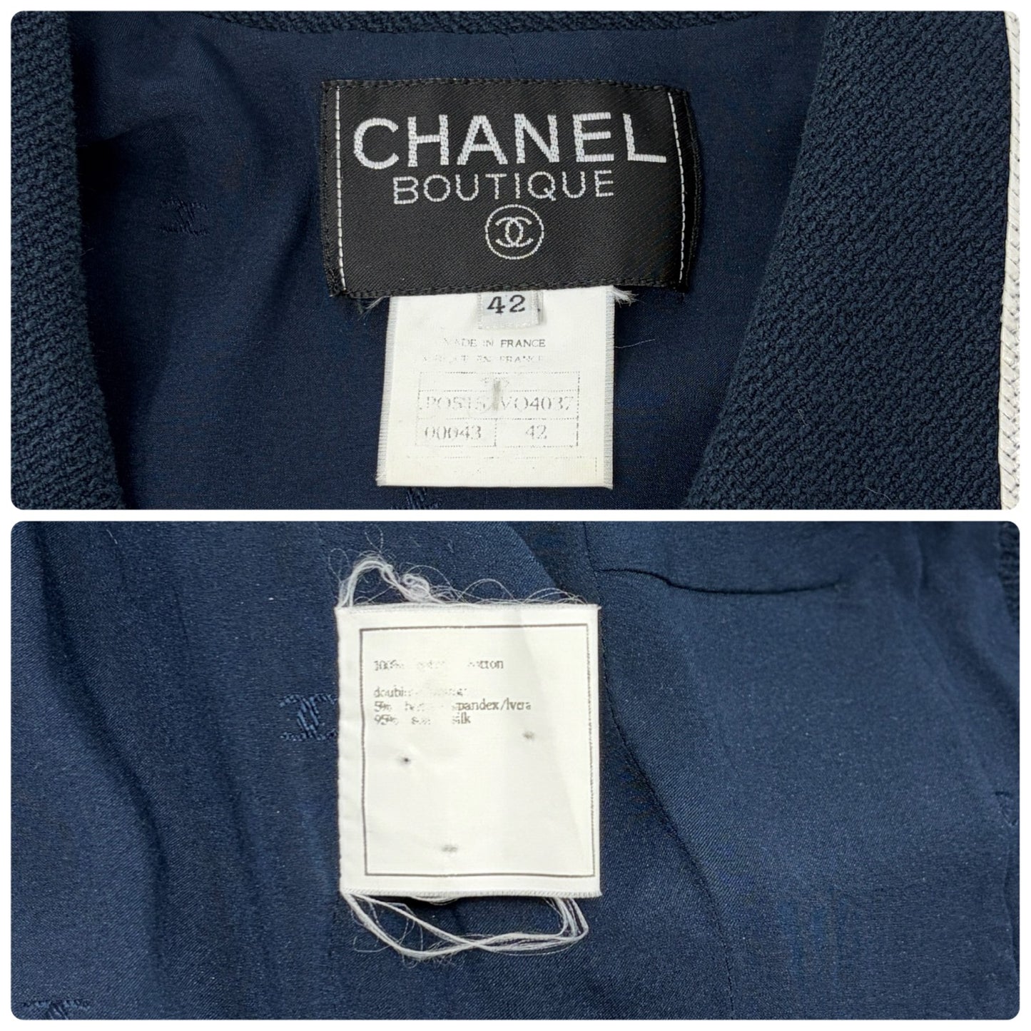 CHANEL Vintage P95 CC Logo Collared Cropped Jacket #42 Dark Blue Cotton Button