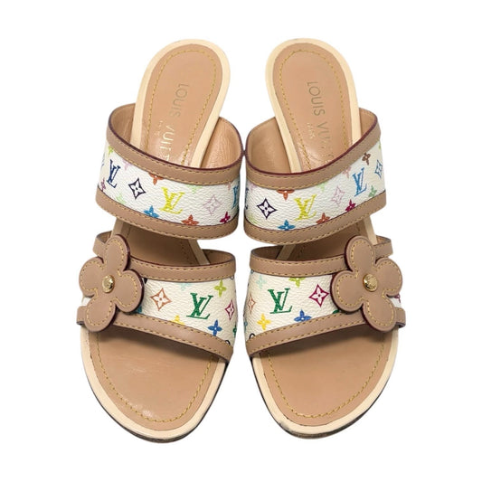 LOUIS VUITTON Vintage Monogram Multicolor Flower Sandals Heels #37 White 902261