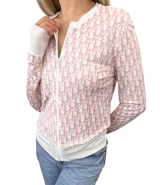 Dior Vintage 2004 Trotter Monogram Zipped Jacket #36 Pink White Viscose