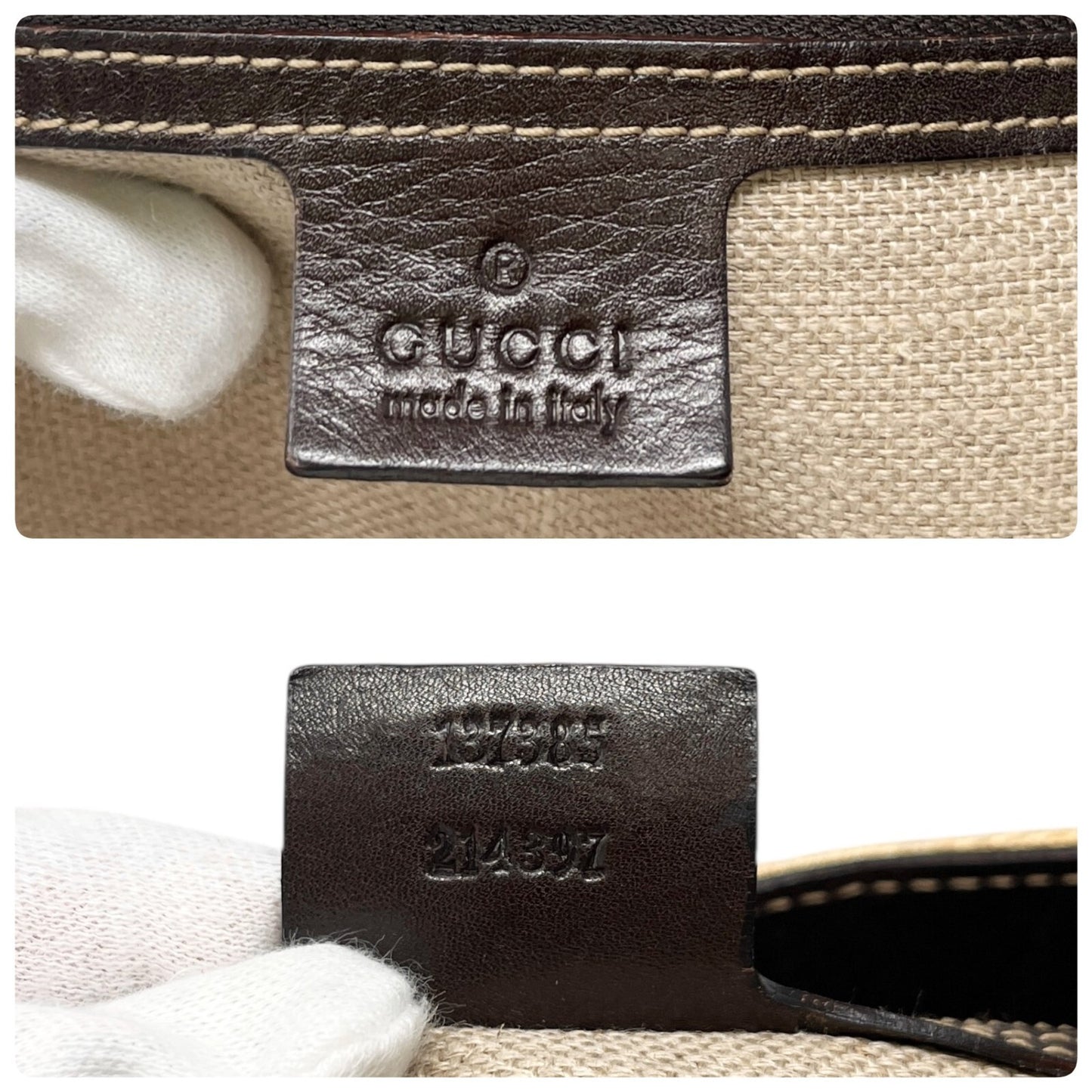 GUCCI Vintage Horsebit Shoulder Tote Bag Beige Brown Silver Cotton Leather