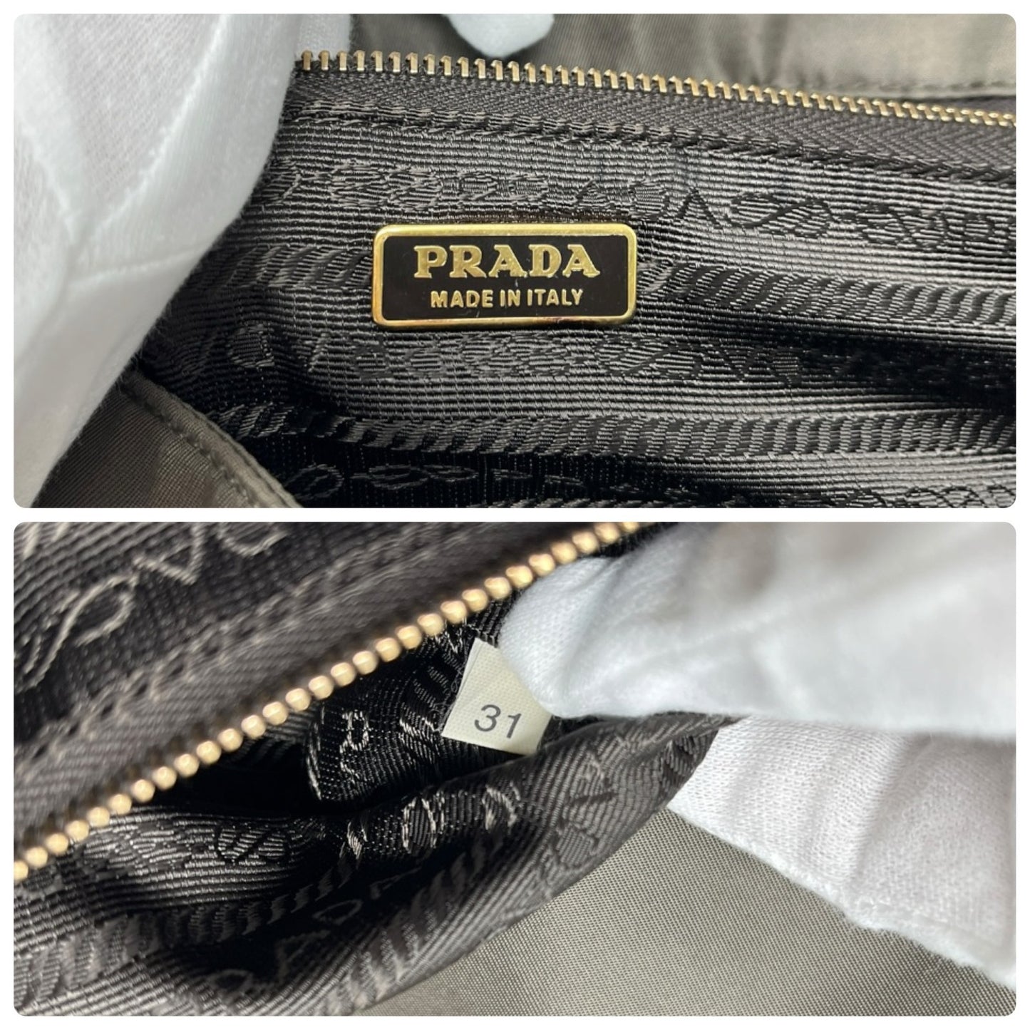 PRADA Vintage Triangle Logo Tessuto Shoulder Bag Khaki Gold Nylon 106543