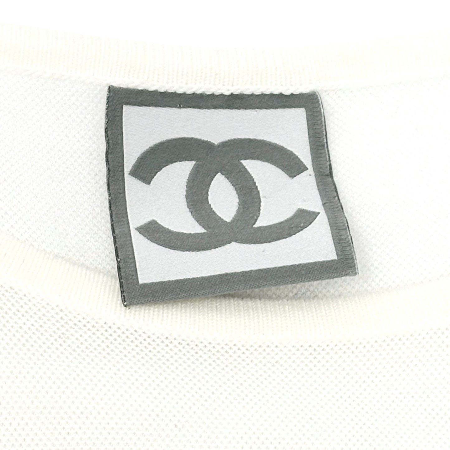 CHANEL Sport Vintage 06C Big CC Logo Mesh T-shirt Top White Gray Line