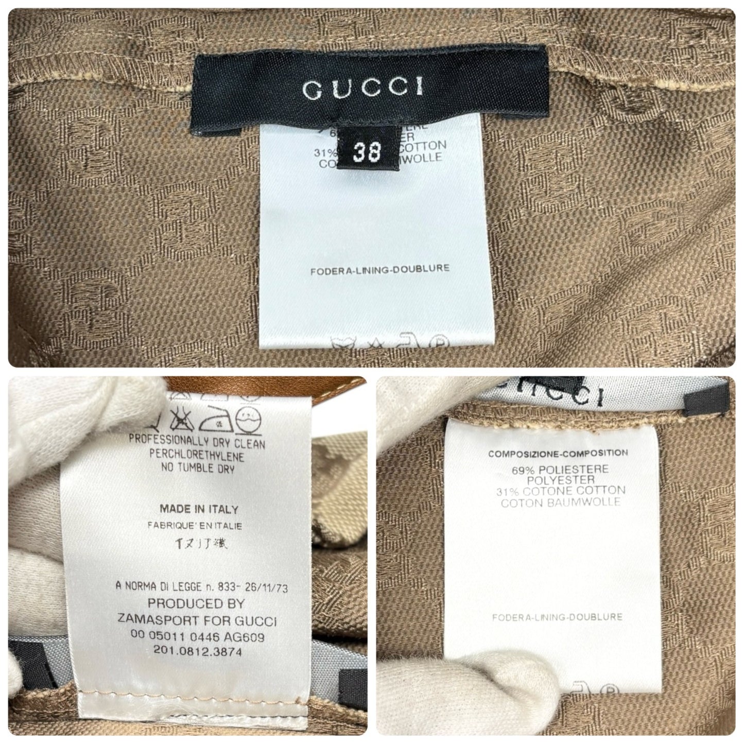 GUCCI Vintage GG Logo Jacquard Canvas Belted Tapered Cropped Pants #38 Beige