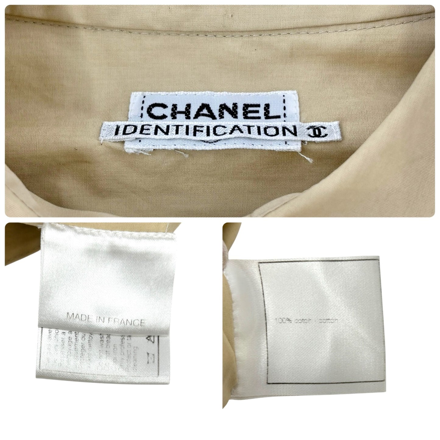 CHANEL Vintage Logo Button Shirt Blouse Long Sleeve Top Cream Cotton Quilting