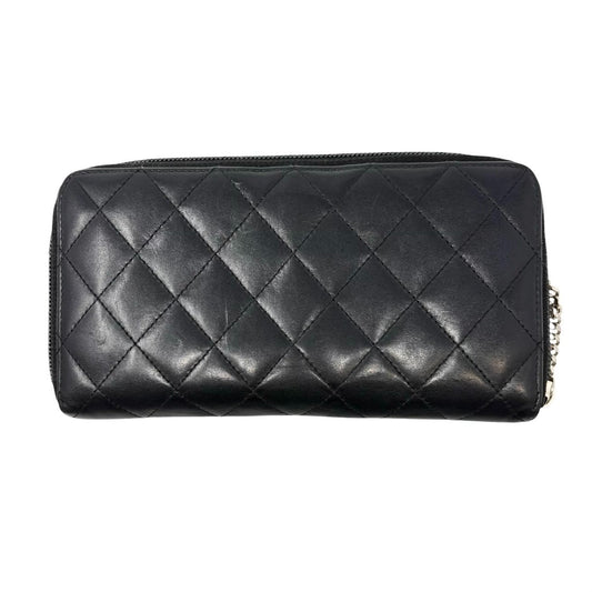 CHANEL Vintage Cambon Line CC Logo Quilted Wallet Black Pink Leather 901969