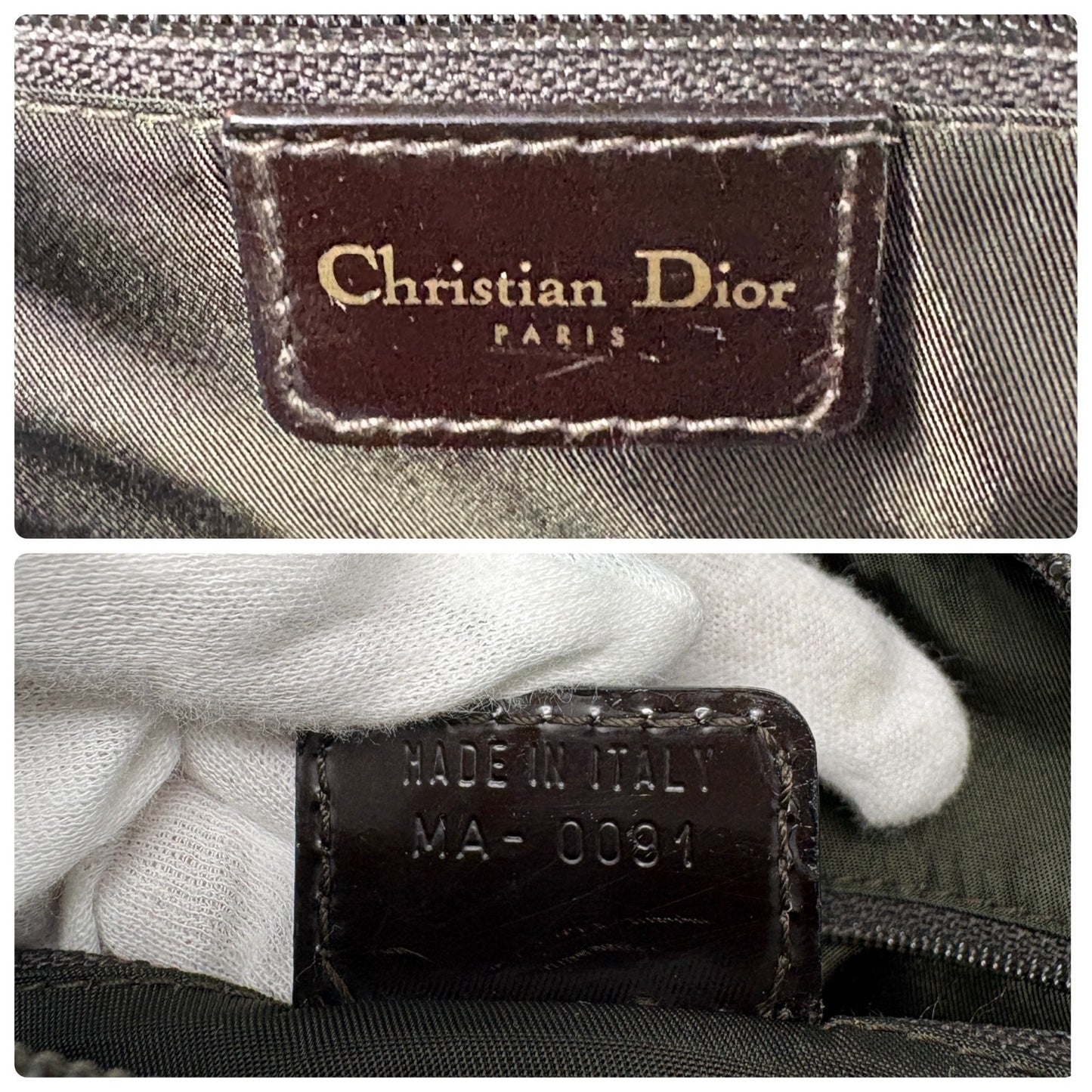 Christian Dior Vintage Double Saddle Bag Geometric Brown Nylon Patent 902265
