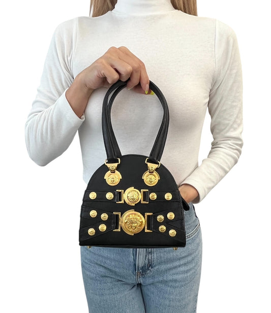 GIANNI VERSACE Vintage Medusa 2way Crossbody Mini Bag Black Gold Leather 902454