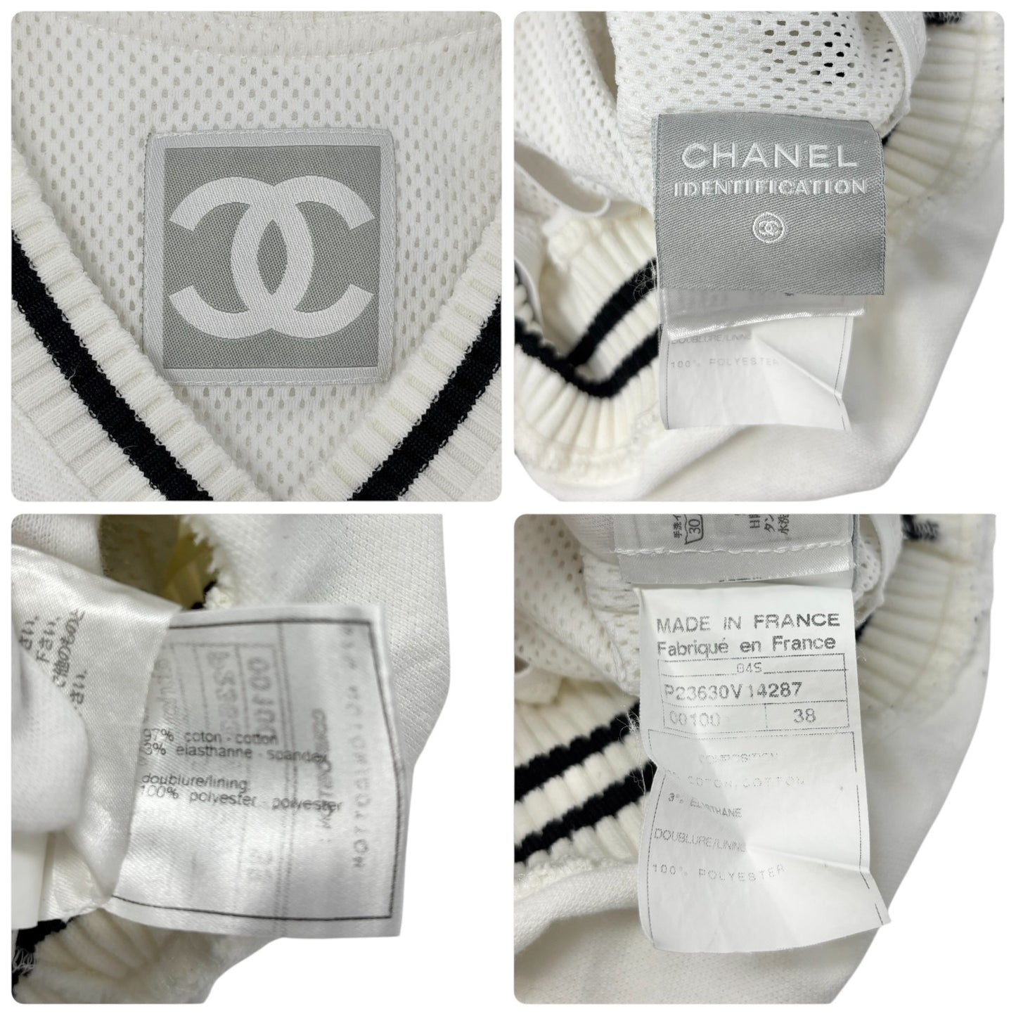 CHANEL Sport Vintage 04S CC Logo Patch Tank Top Tunic #38 White Black Cotton