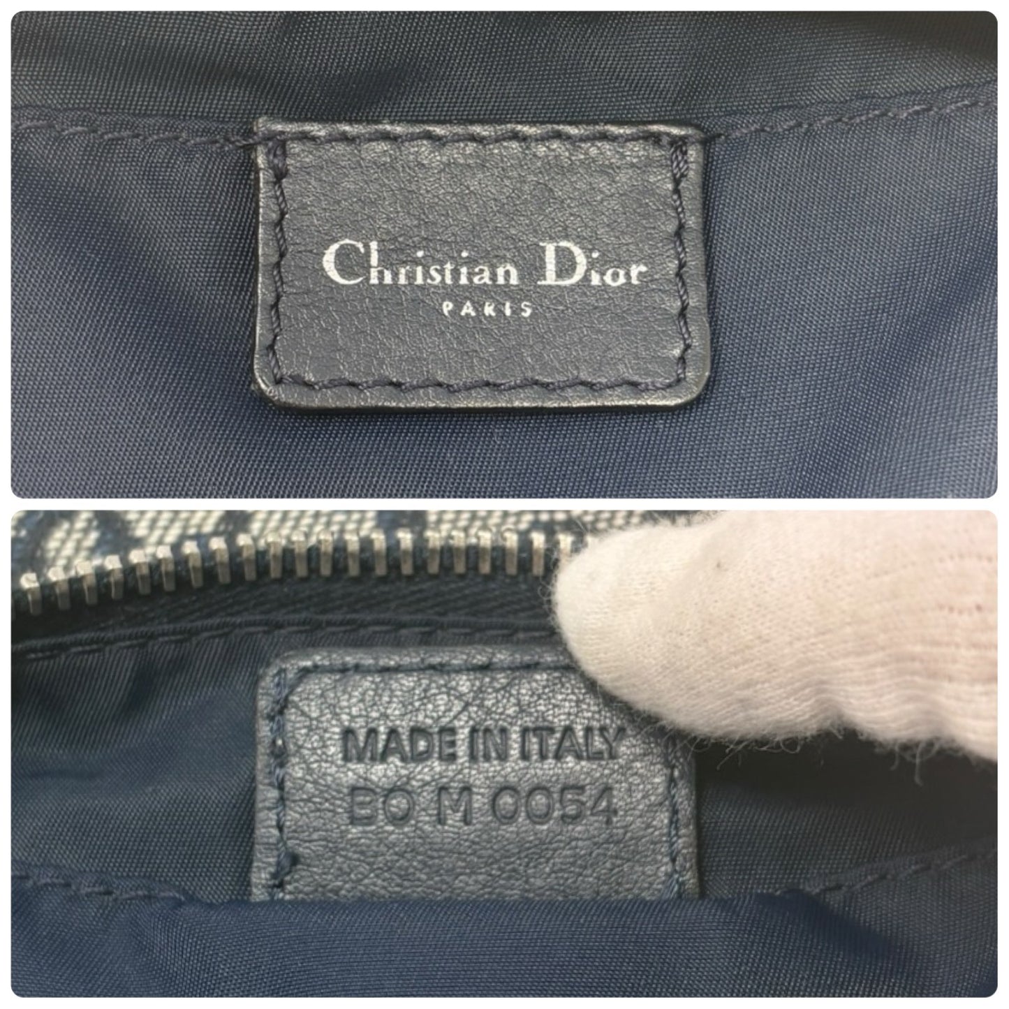 Christian Dior Vintage CD Logo Trotter Monogram Shoulder Bag Dark Blue Silver