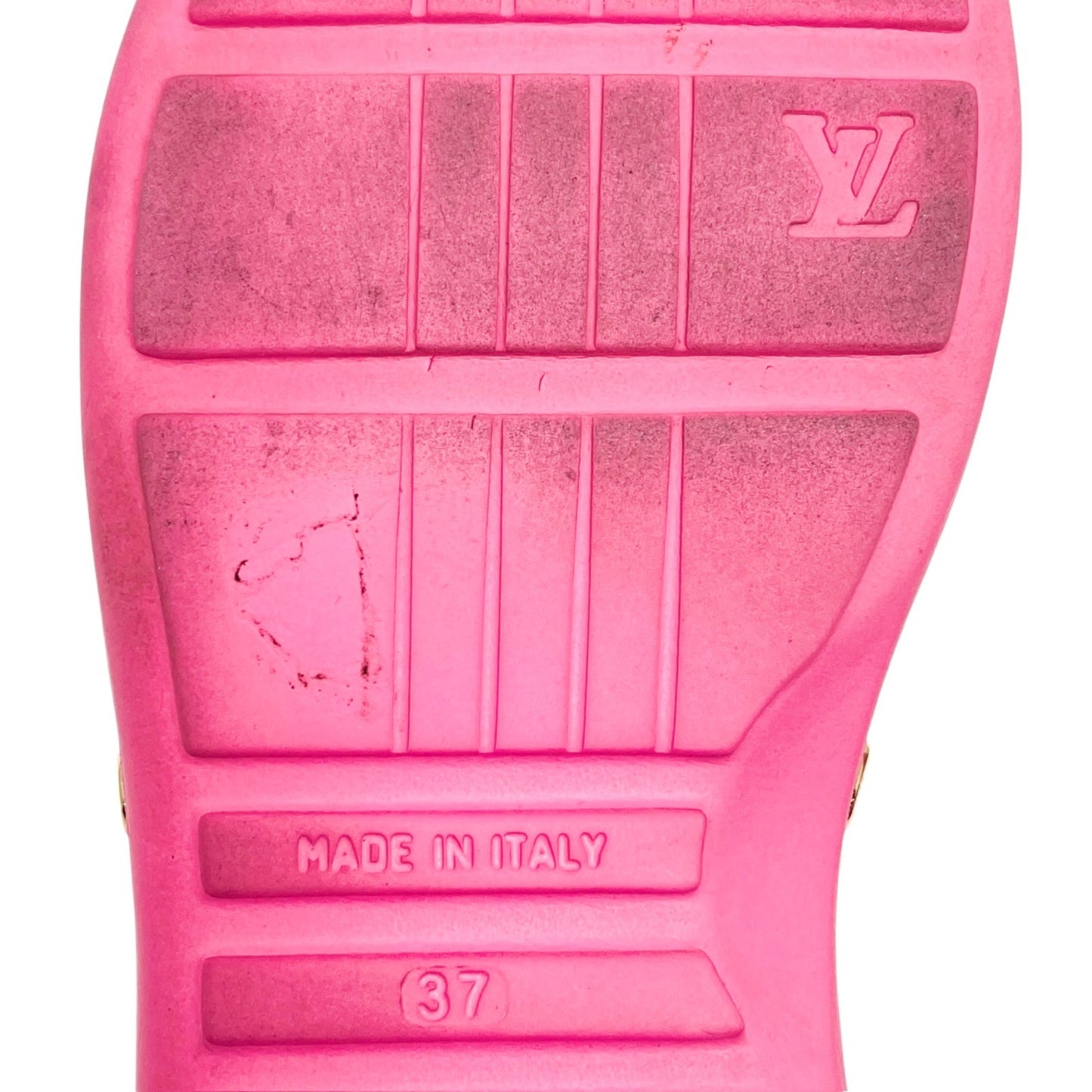 LOUIS VUITTON Vintage LV Monogram Logo Slide Sandals 37-37.5 Pink Gold Rubber