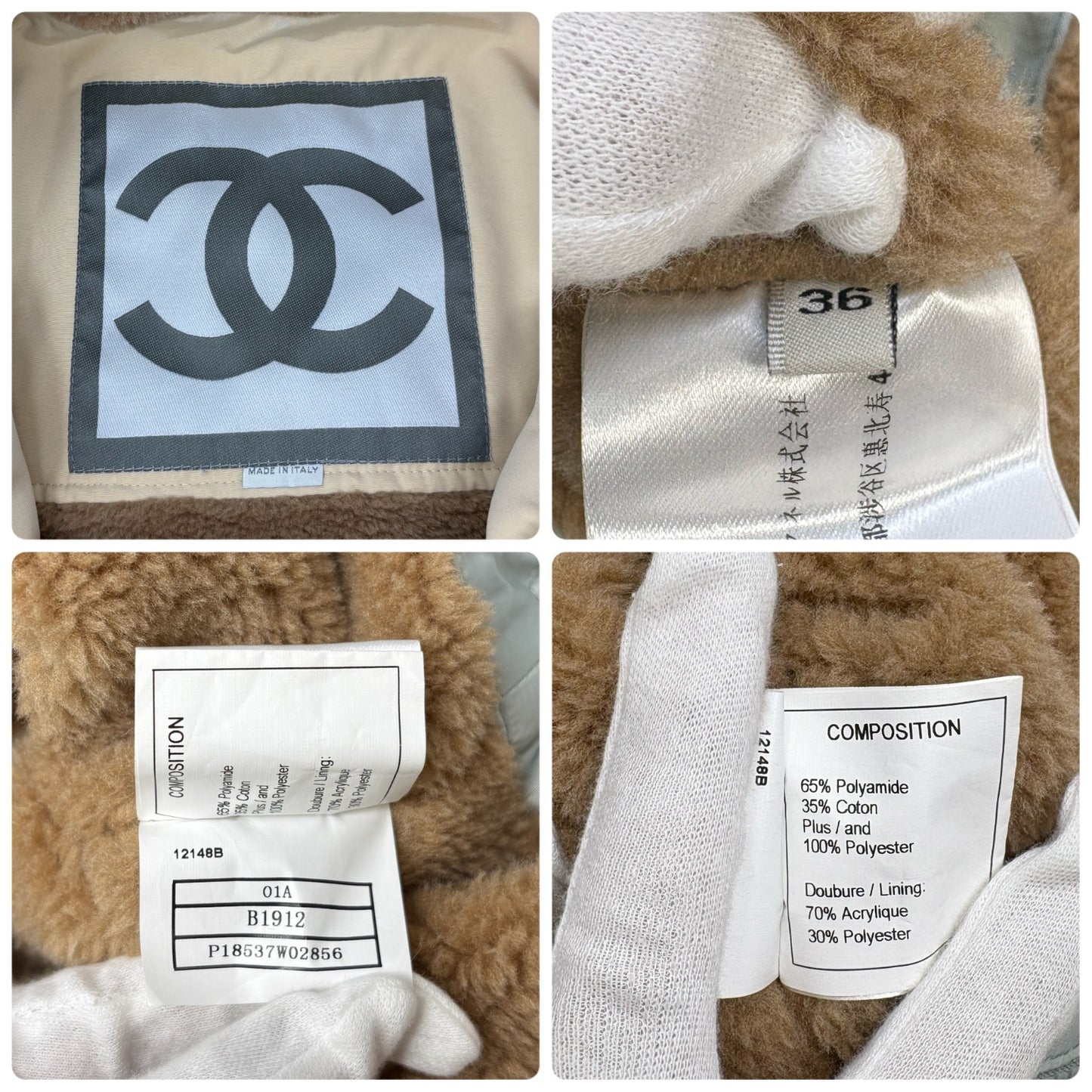 CHANEL Sport Vintage 01A Logo CC Mark Ski wear Jacket #36 Beige Blue Polyester