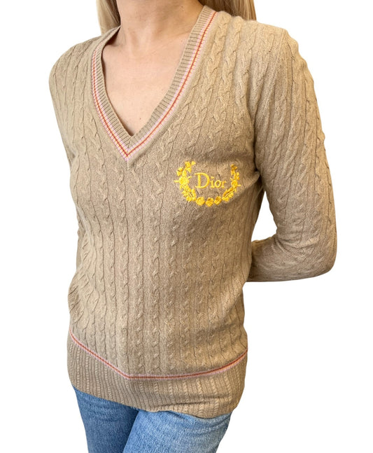Christian Dior Vintage 2004 Logo Cashmere Knit Sweater Top #36 Beige 901996