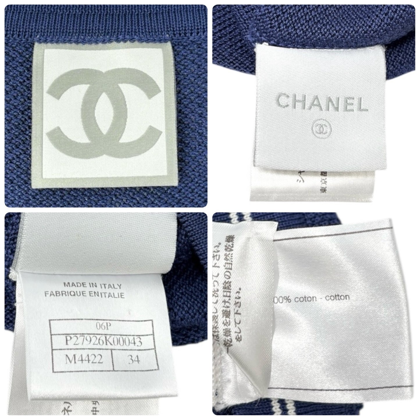 CHANEL Sport Vintage 06P CC Tennis Cardigan Knit Top #34 Blue Cotton Snap Button