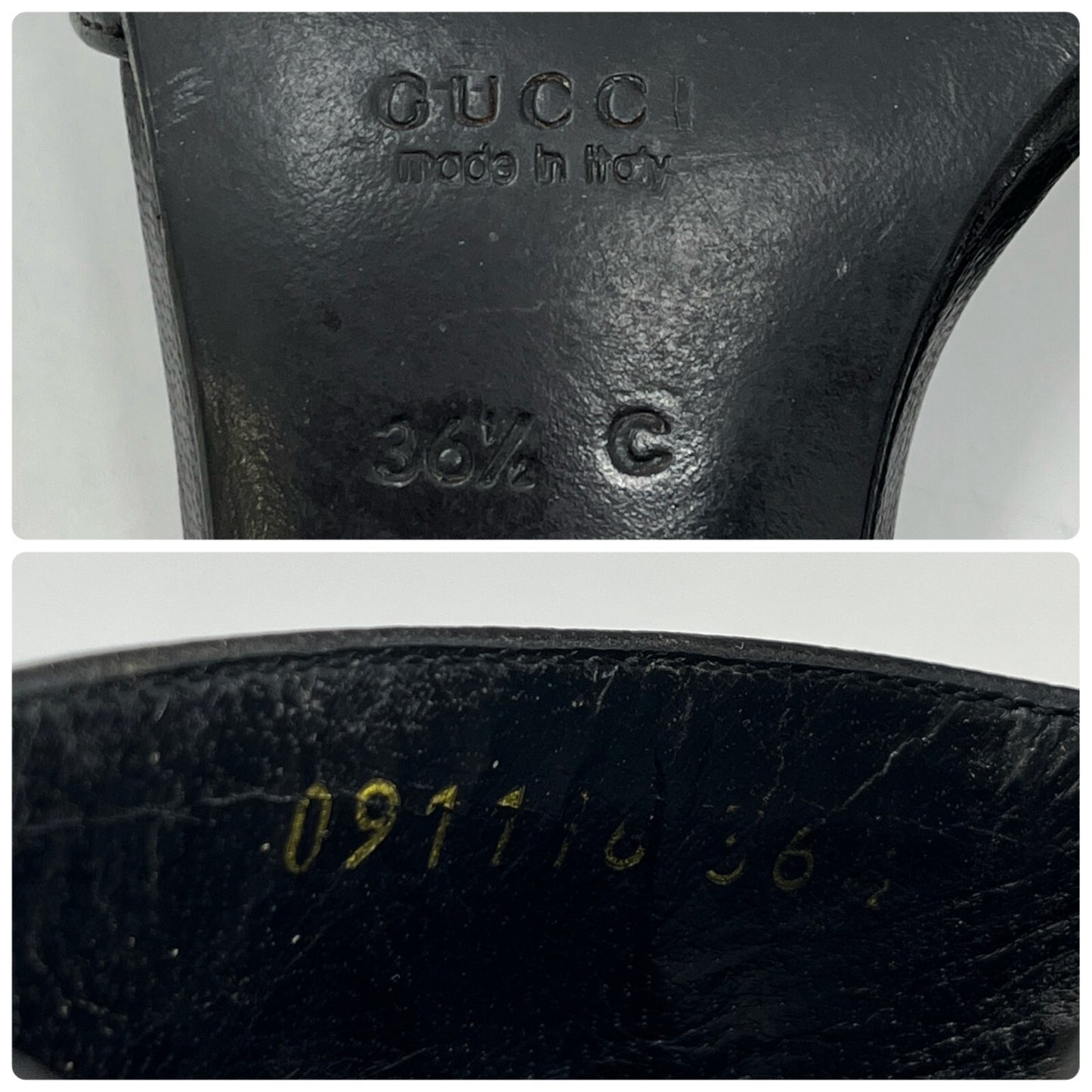 GUCCI Vintage GG Monogram Logo Sandals Heels #36-36.5 Black Canvas Leather