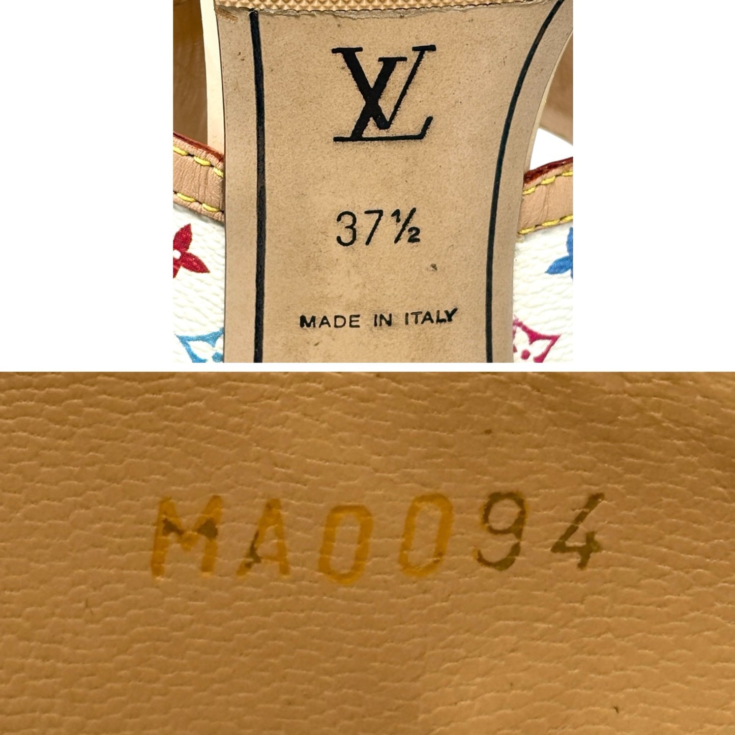 LOUIS VUITTON Vintage Monogram Multicolor Heels Sandals #37.5 White Murakami
