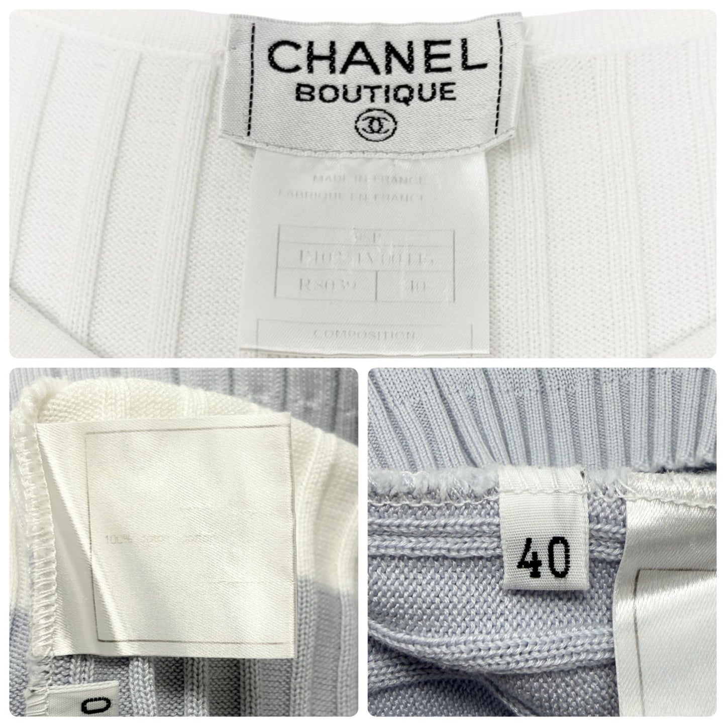 CHANEL Vintage 98P CC Stripe Rib Knit Tank Top #40 White Purple Cotton 902266