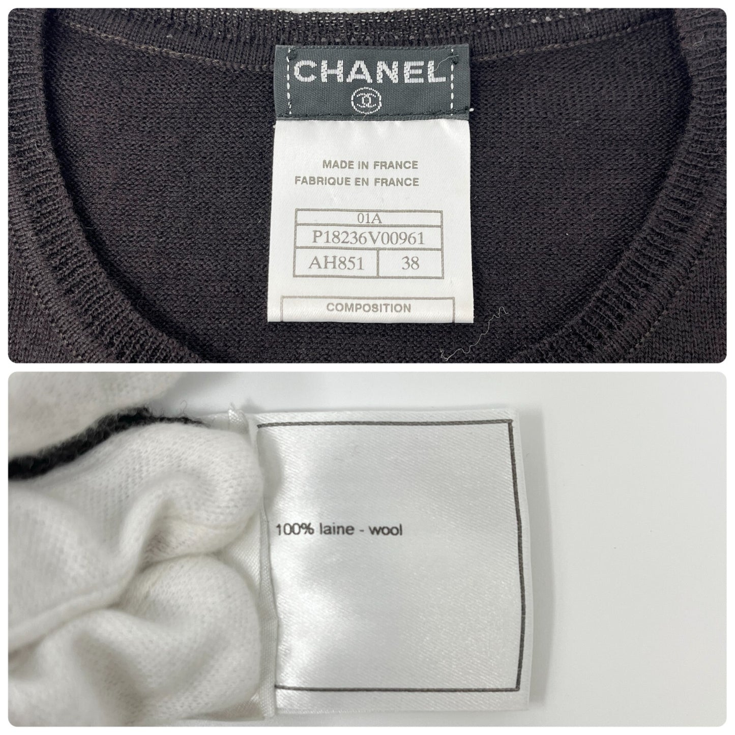 CHANEL Vintage 01A CC Logo Short Sleeve Sweater Knit Top #38 Black Wool Rank AB