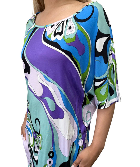 EMILIO PUCCI Vintage Logo Multicolor Abstract Print Dress #38 Blue 902418