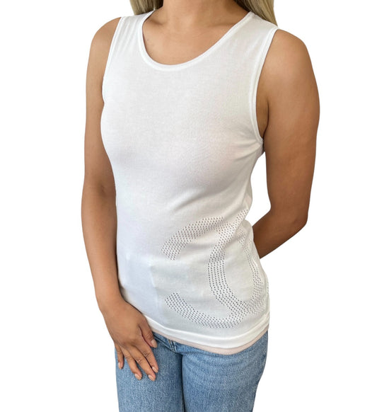 CHANEL Sport Vintage 08C CC Mark Logo Knit Tank Top #34 White Cotton Rank AB