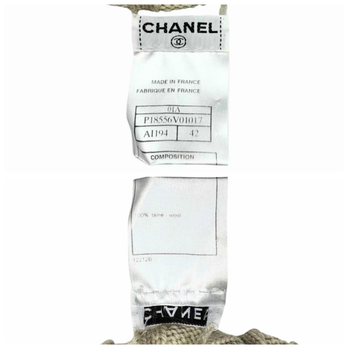 CHANEL Vintage 01A CC Logo Rib Knit Turtleneck Sweater Top #42 Beige 902074