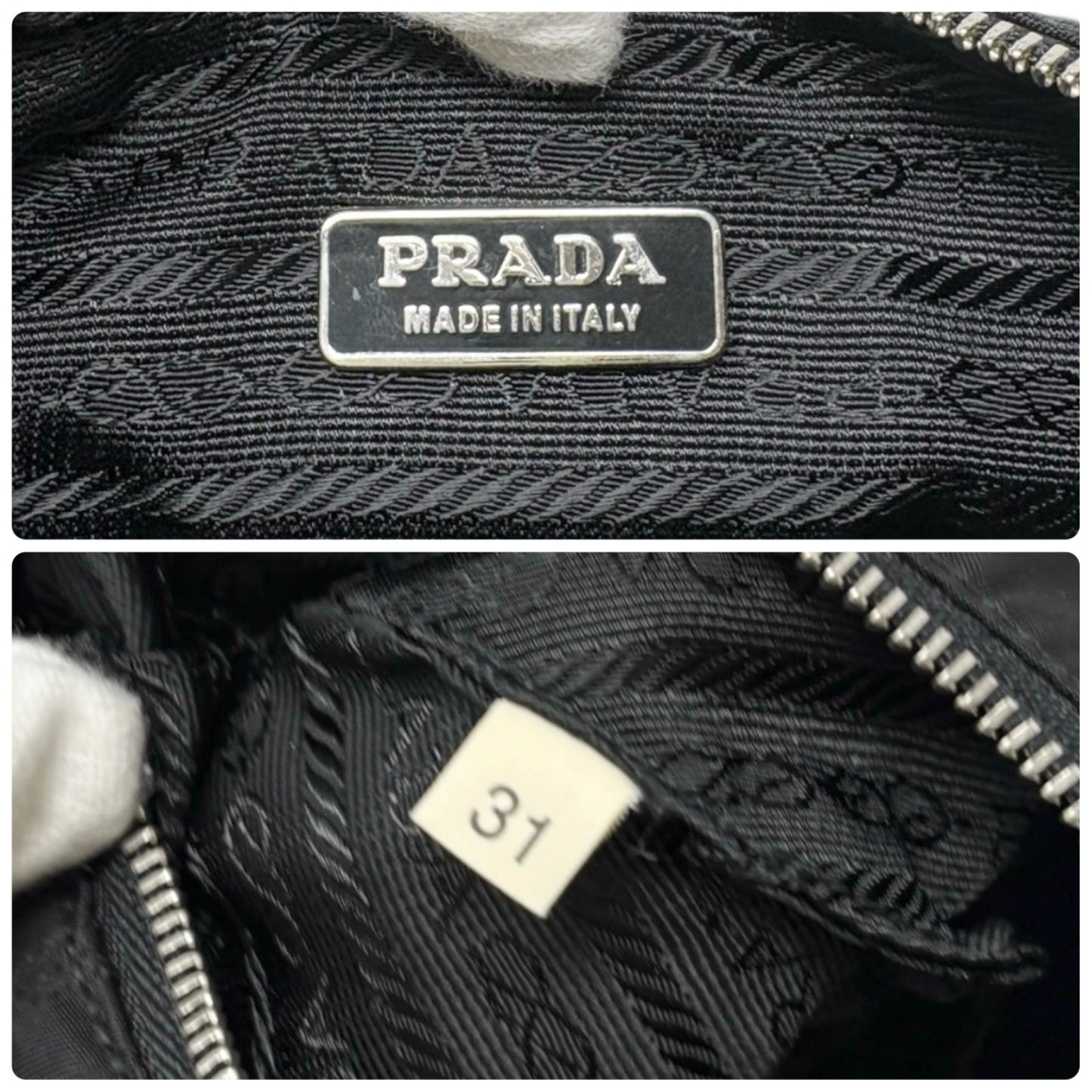 PRADA Vintage Triangle Logo Tessuto Nylon Mini Bag Pouch Black Silver Leather
