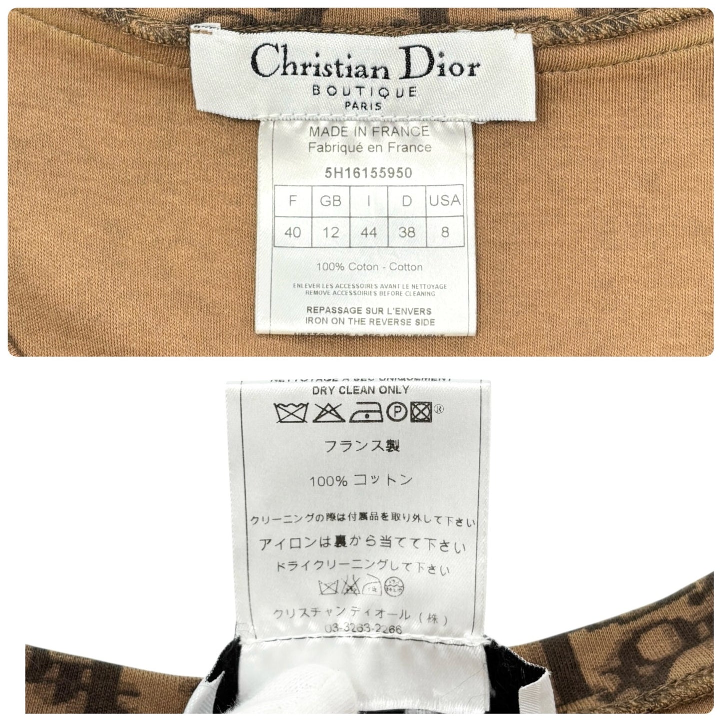 Christian Dior Vintage 2005 Trotter Monogram V-neck T-shirt #40 Top Brown Ribbon
