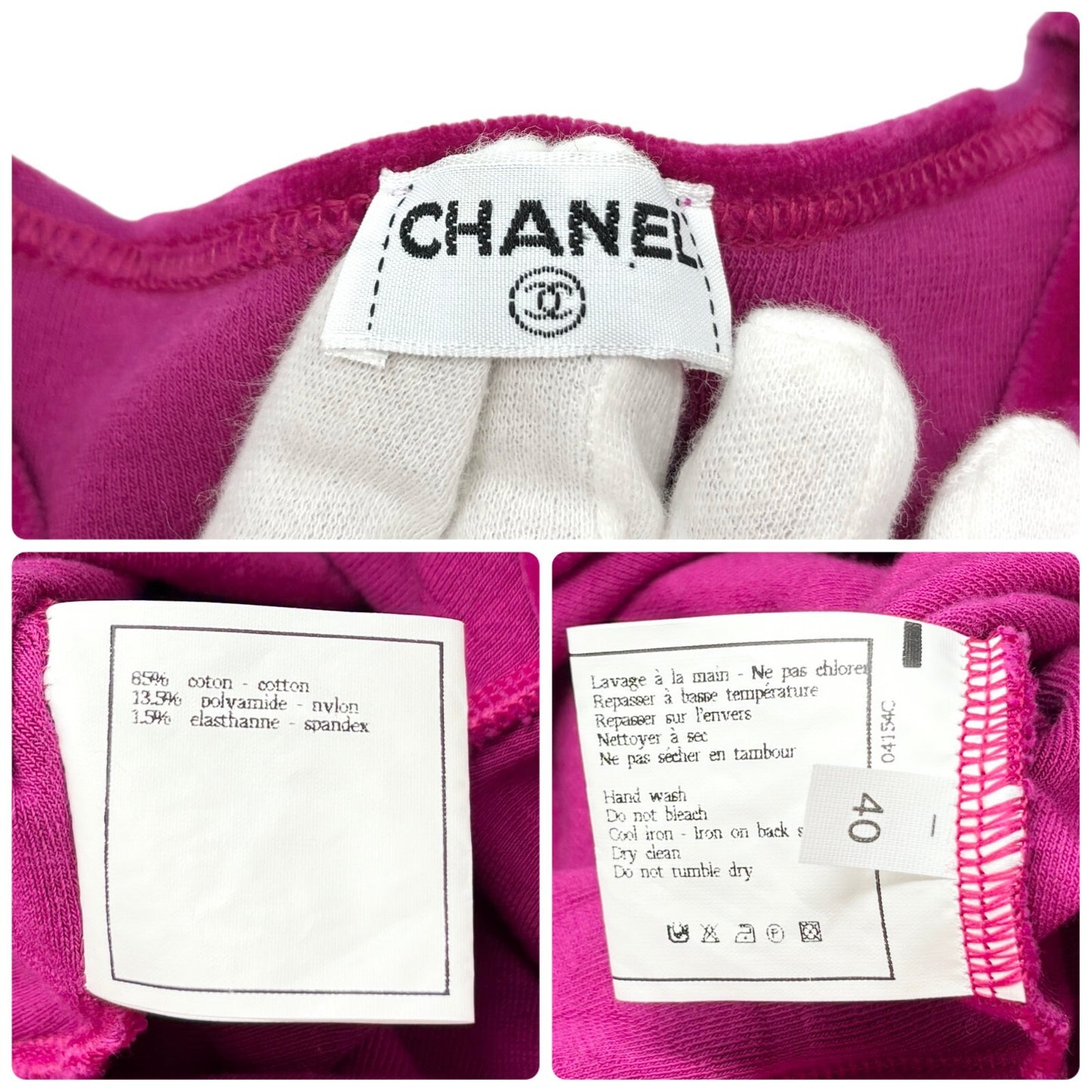 CHANEL Vintage 1996 CC Logo Velour T-shirt #40 Short Sleeve Top Pink Red