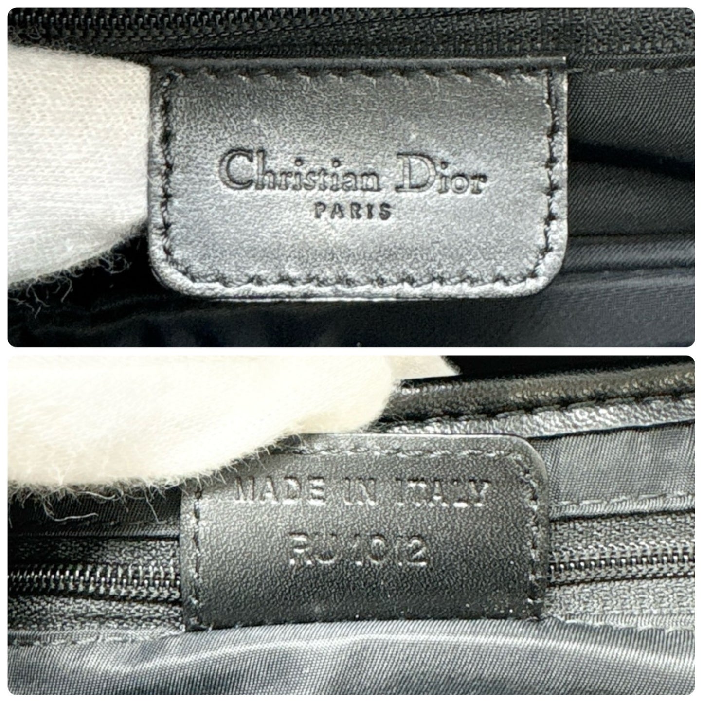Christian Dior Vintage 2002 Checkered Glitter Saddle Bag Black Silver Cotton