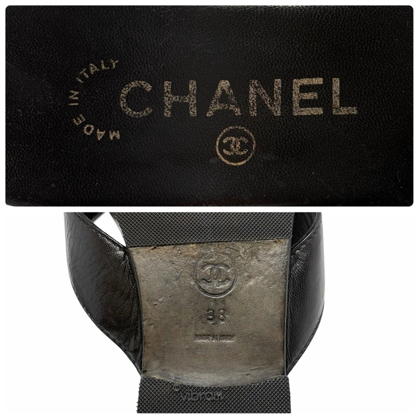 CHANEL Vintage Turnlock CC Logo Flat Thong Sandals #38 Black Leather 902405