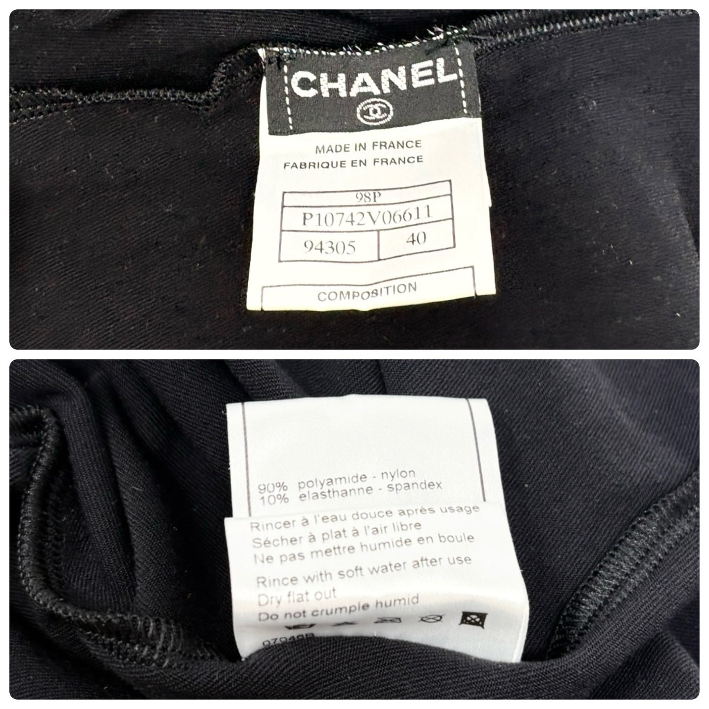 CHANEL Vintage 98P CC Logo Swimwear Swimsuit One-piece #40 Black Nylon 902283