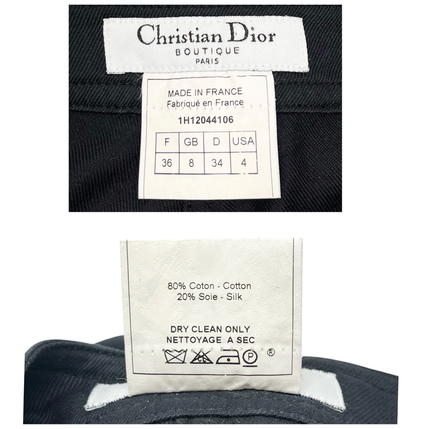 Christian Dior Vintage 2001 Embroidered Pants #36 Button Black Silver Cotton