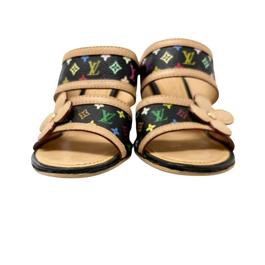 LOUIS VUITTON Vintage Monogram Multicolor Flower Sandals Heels #36.5 901940