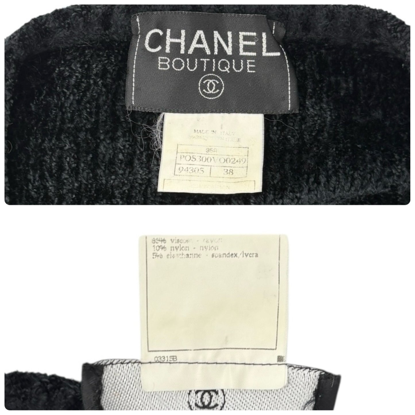 CHANEL Vintage 95A CC Logo Button Cardigan Sweater Top #38 Black Gold Velour