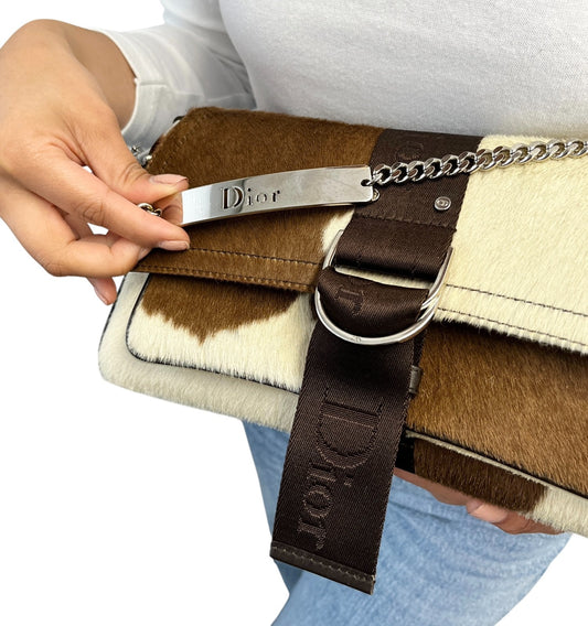 Christian Dior Vintage 2004 Cow Print Pony Hair Shoulder Bag Brown 902540