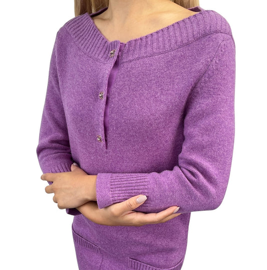 CHANEL Vintage CC Turnlock Sweater Dress #38 Cashmere Purple Silver 902247