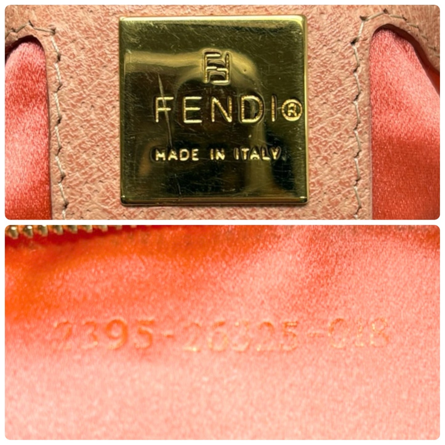 FENDI Vintage FF Logo Mamma Baguette Shoulder Bag Handbag Salmon Pink Leather
