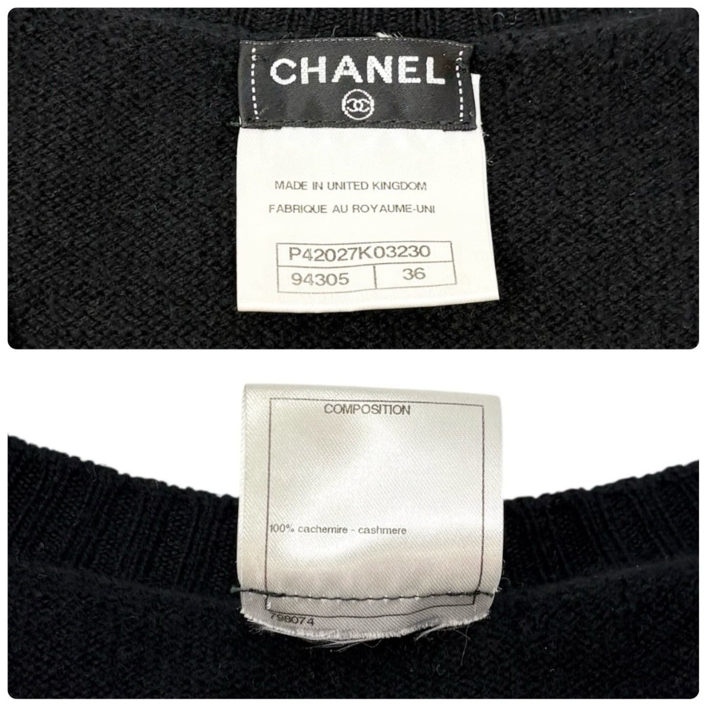 CHANEL Vintage P42027 CC Turnlock Sleeveless Cashmere Knit Dress #36 Black