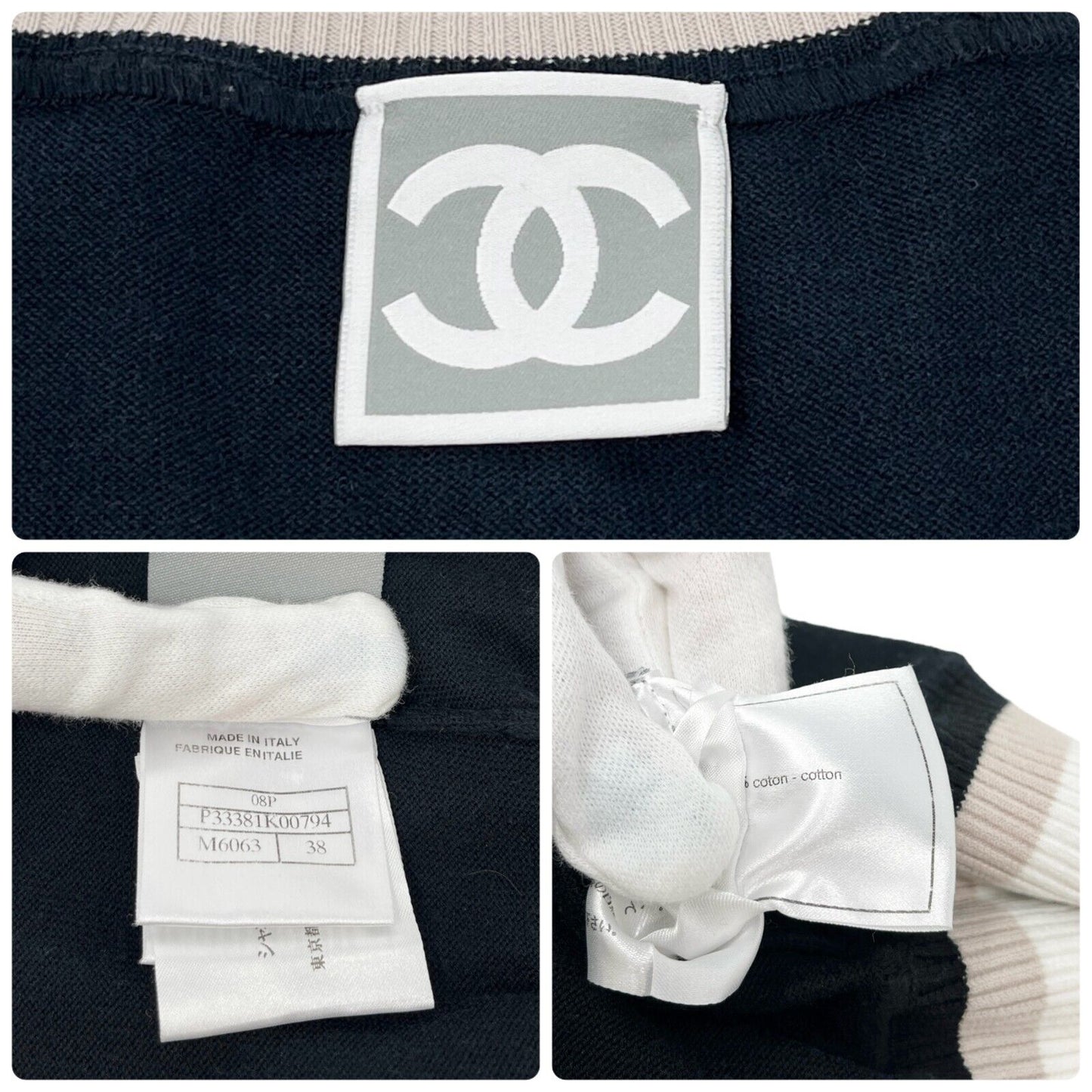 CHANEL Sport Vintage 08P CC Mark Logo Knit Tank Top #38 Black Cotton Rank AB