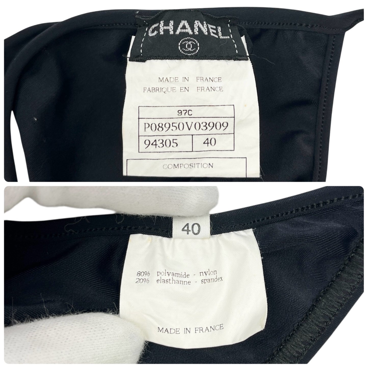 CHANEL Vintage 97C CC Mark Logo Swimsuit Swimwear One-piece Black White Nylon