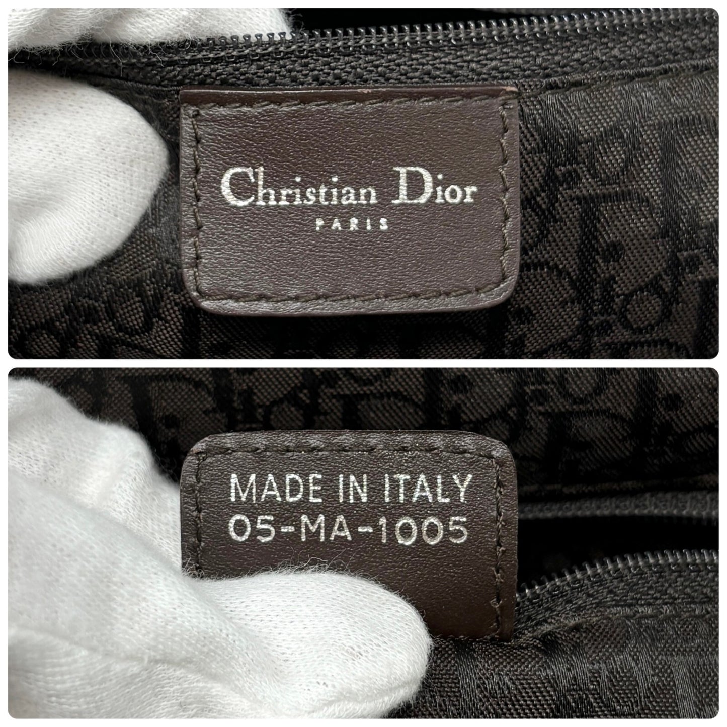 Christian Dior Vintage 2005 CD Logo Stitch Handbag White Silver Leather Rank AB