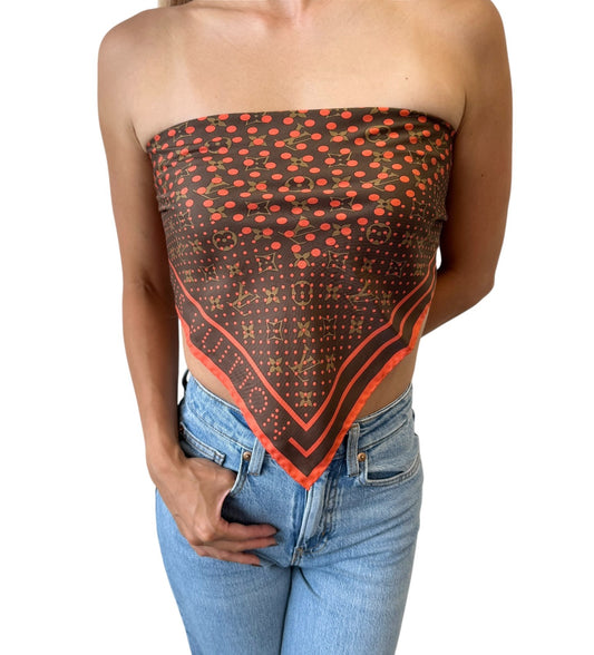 LOUIS VUITTON Vintage LV Logo Monogram Perfo Scarf Wrap Dot Brown Orange Silk