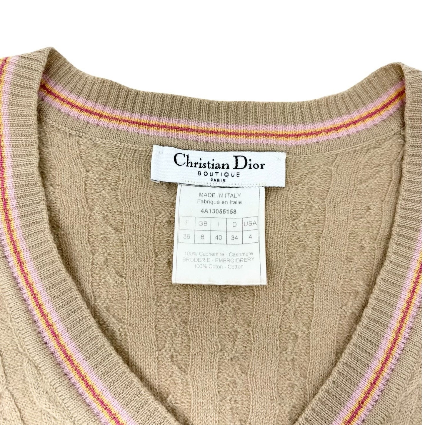 Christian Dior Vintage 2004 Logo Cashmere Knit Sweater Top #36 Beige 901996